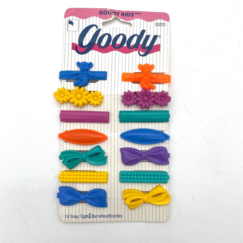 Goody Snap Tight Barrettes Kids OS Multi NWT Vintage 1997 Bear Flower Bow 14pc